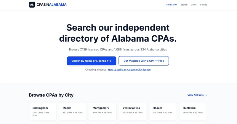 Screenshot: Alabama CPA Directory homepage