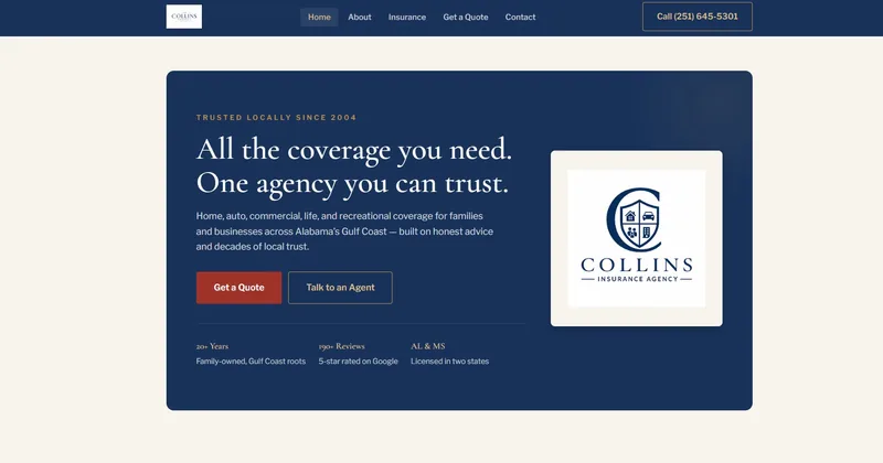 Screenshot: The Collins Agency homepage
