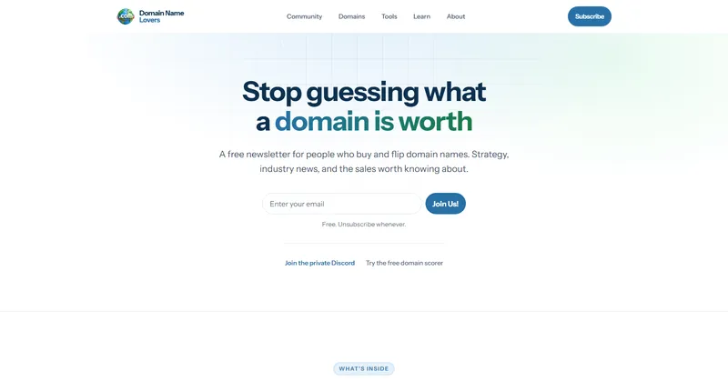 Screenshot: Domain Name Lovers homepage