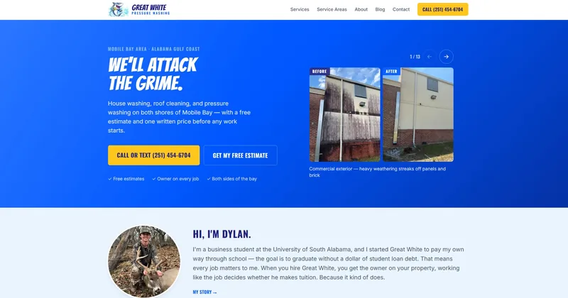 Screenshot: Great White Pressure Washing homepage